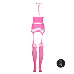Ouch! Glow Ensemble Bustier Dos nu et Porte-Jarretelles 2 Pièces Rose Fluo